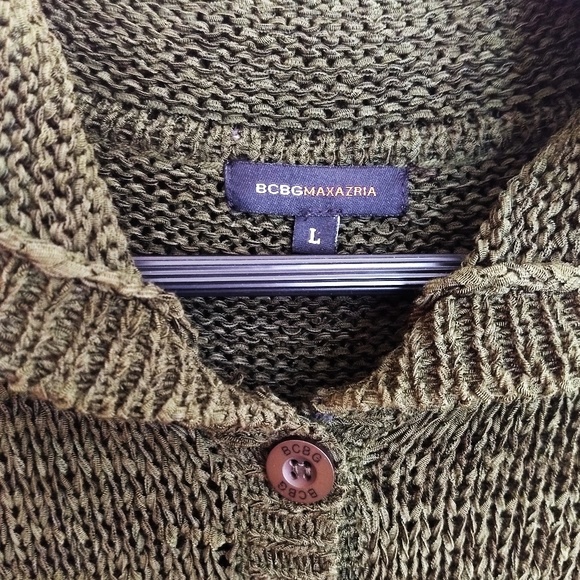 BCBG MAX AZRIA Long Olive Green Hooded Sweater L - Picture 5 of 6